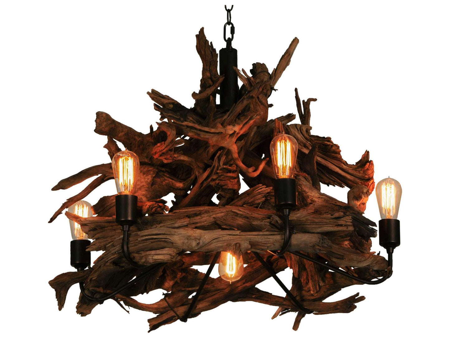 Meyda Driftwood 7-Light Abstract Chandelier in Natural Wood and Mahogany Bronze