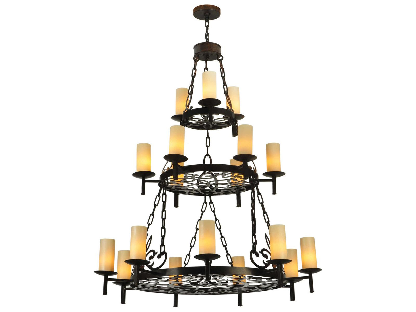 Meyda Newcastle 18-Light Tiered Chandelier with Beige Glass Cylinders in Coffee Bean Finish