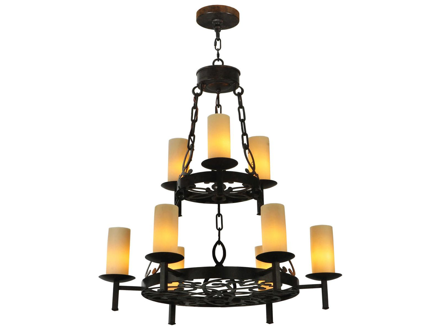 Meyda Newcastle 9-Light Round Tiered Chandelier with Coffee Bean Finish and Brown Glass