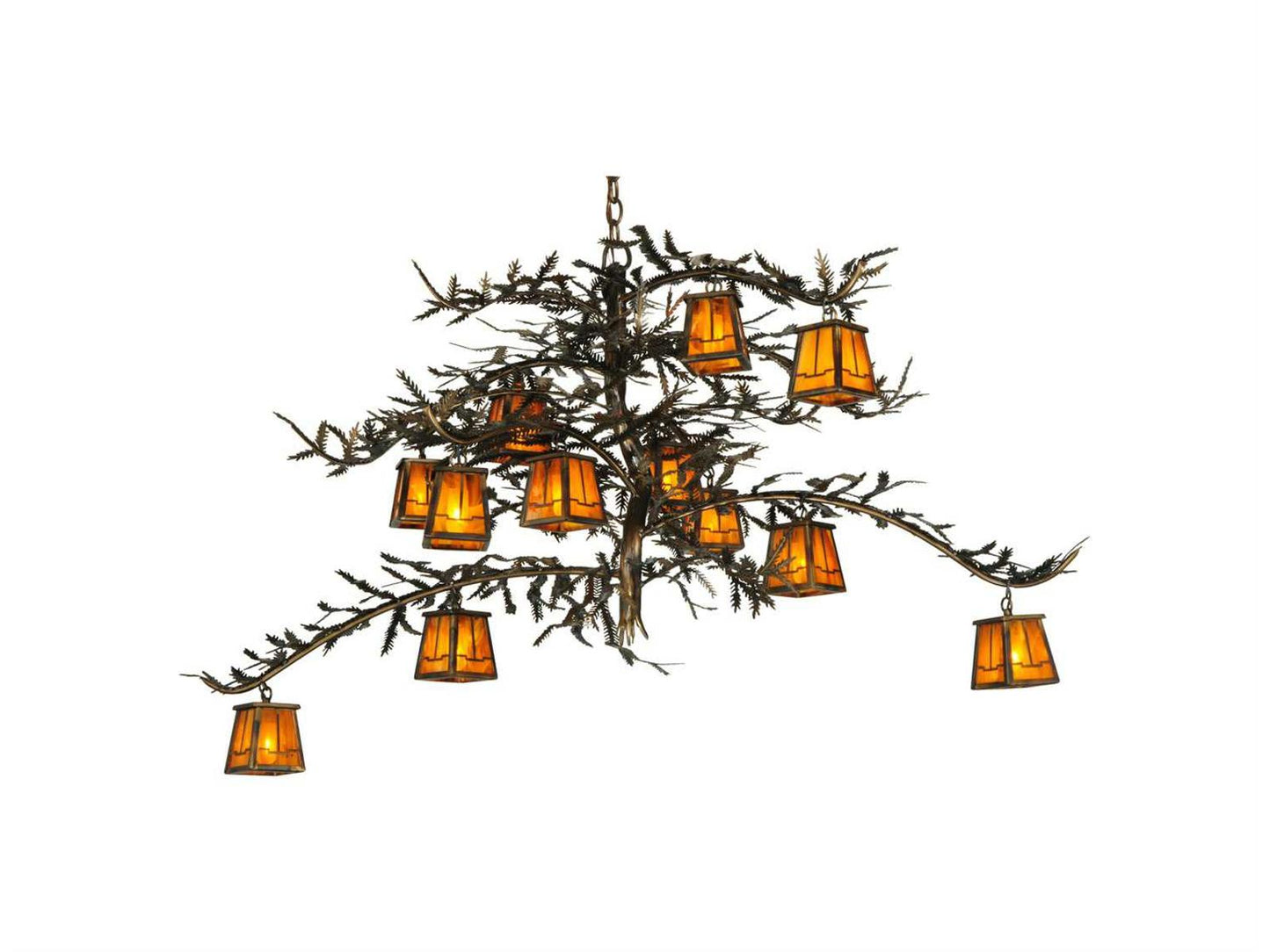 Meyda Tiffany Pine Branch Valley View 12-Light Chandelier in Burnished Antique Copper