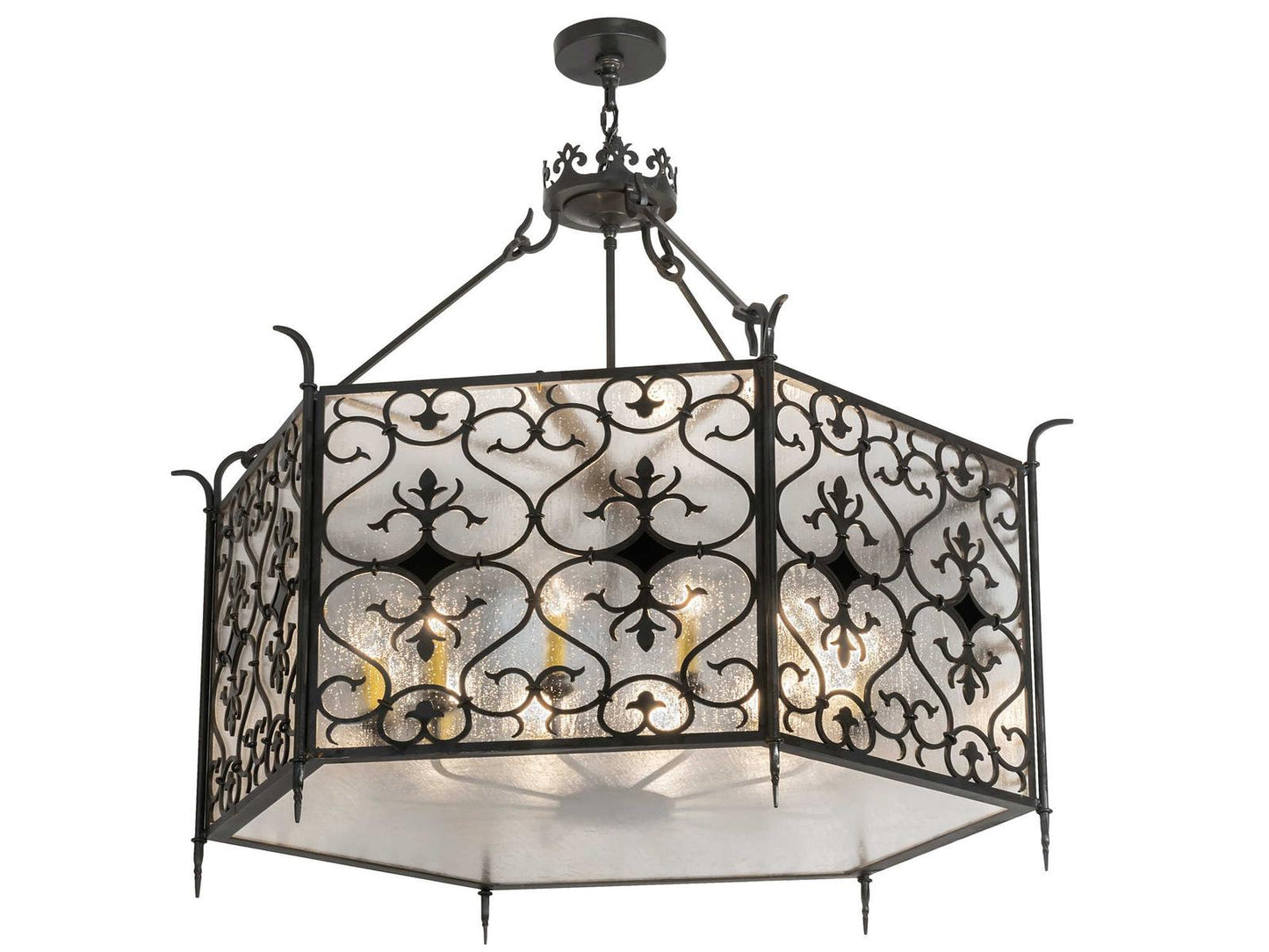 Meyda Saskia 12-Light Custom Black Glass Candelabra Chandelier with Hand Rubbed Iron Finish