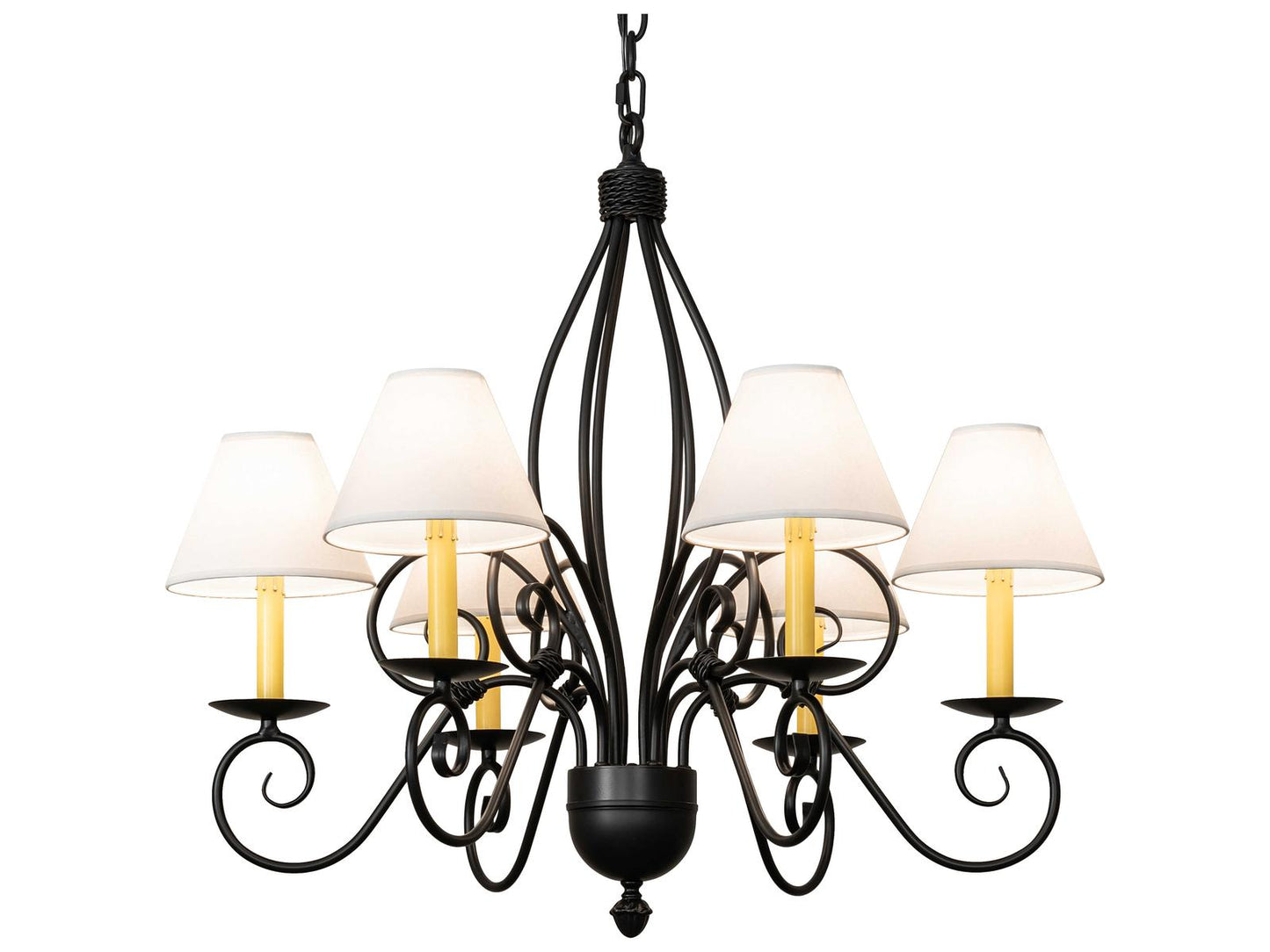 Meyda 6-Light Squire Blackwash Empire Chandelier with White Parchment Shades