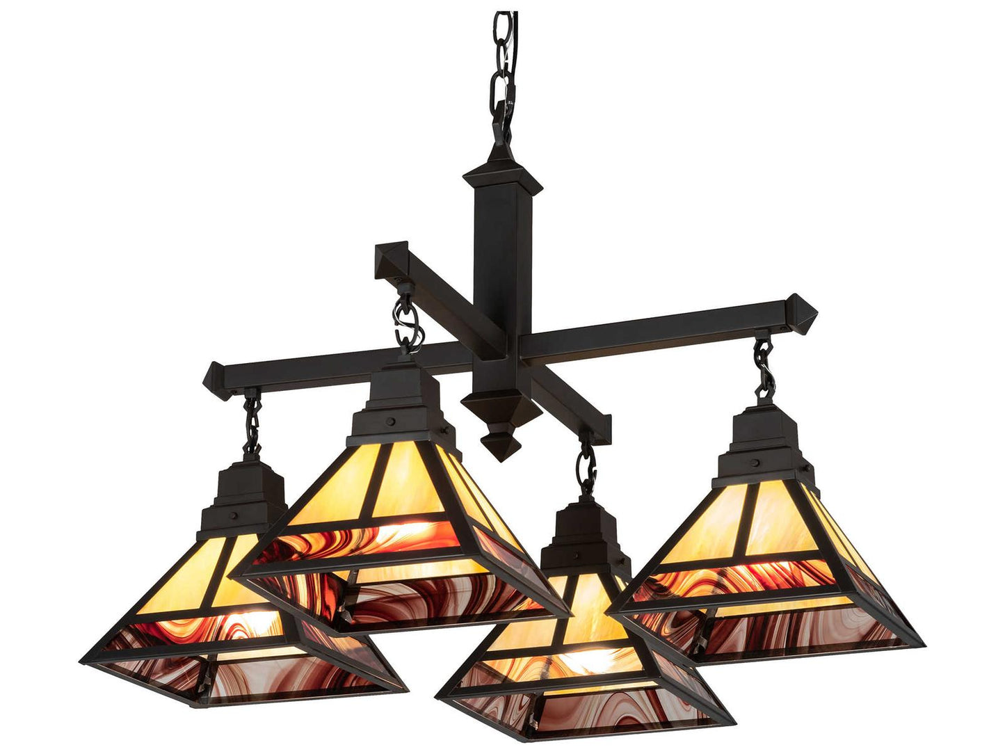 Meyda T-Mission 4-Light Tiffany Chandelier in Craftsman Brown Oil Rubbed Bronze