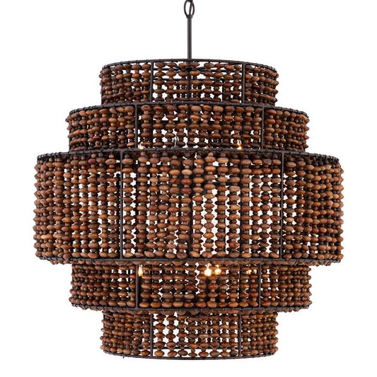 Minka Lavery Beaudelle 9 Light 30" Wide Wood Pendant with Wood Bead Shade