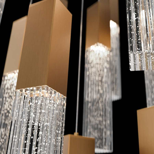 Modern Forms Cinema 20" Wide LED Crystal Multi Light Pendant with Clear, Seedy Crystal Shades