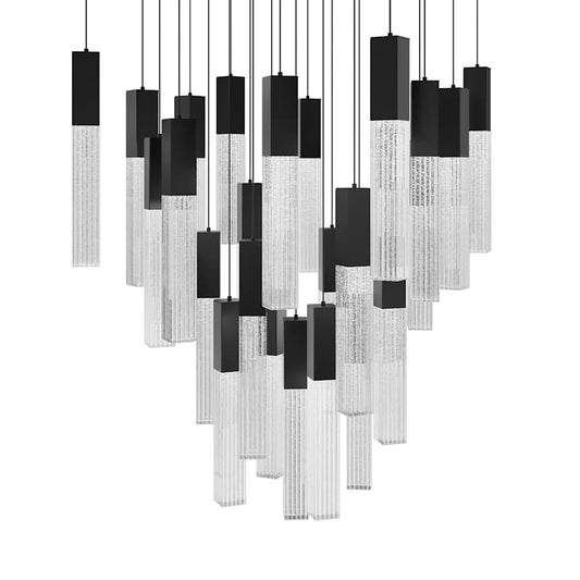 Modern Forms Cinema 28" Wide LED Crystal Multi Light Pendant with Clear, Seedy Crystal Shades