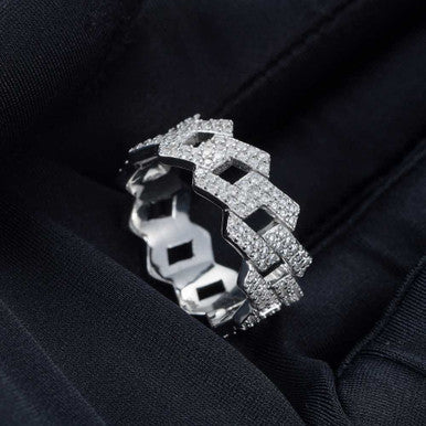 Moissanite 2-Row Cuban Link Ring  Pathfinder