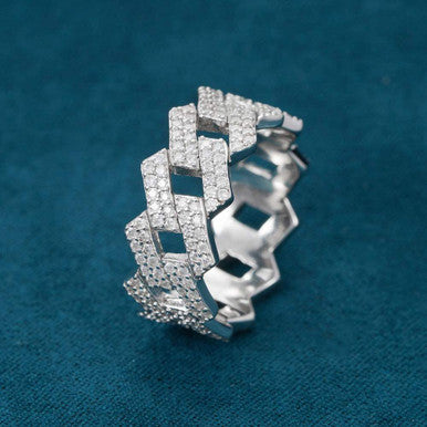 Moissanite 2-Row Cuban Link Ring  Pathfinder