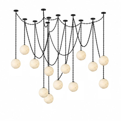 Industrial Alabaster Orb Chain Chandelier