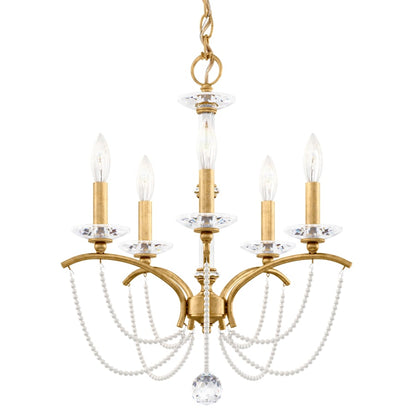 Schonbek Priscilla 5 Light 18" Wide Crystal Chandelier with White Pearl Beads