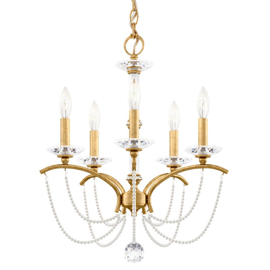 Schonbek Priscilla 5 Light 18" Wide Crystal Chandelier with White Pearl Beads