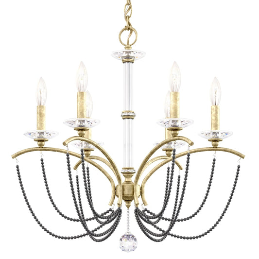 Schonbek Priscilla 6 Light 24" Wide Crystal Chandelier with Dark Grey Pearl Beads