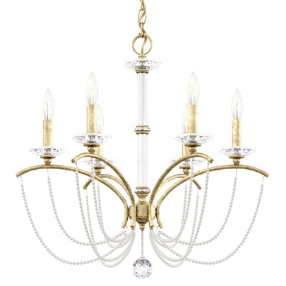 Schonbek Priscilla 6 Light 24" Wide Crystal Chandelier with White Pearl Beads