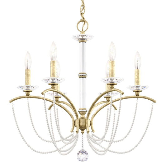 Schonbek Priscilla 6 Light 24" Wide Crystal Chandelier with White Pearl Beads