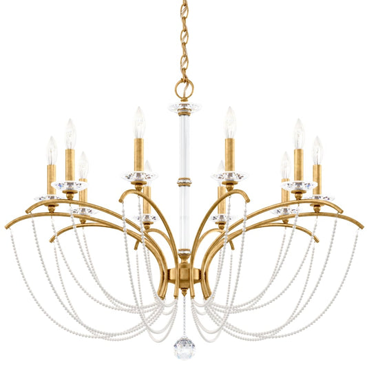 Schonbek Priscilla 10 Light 36" Wide Crystal Chandelier with White Pearl Beads