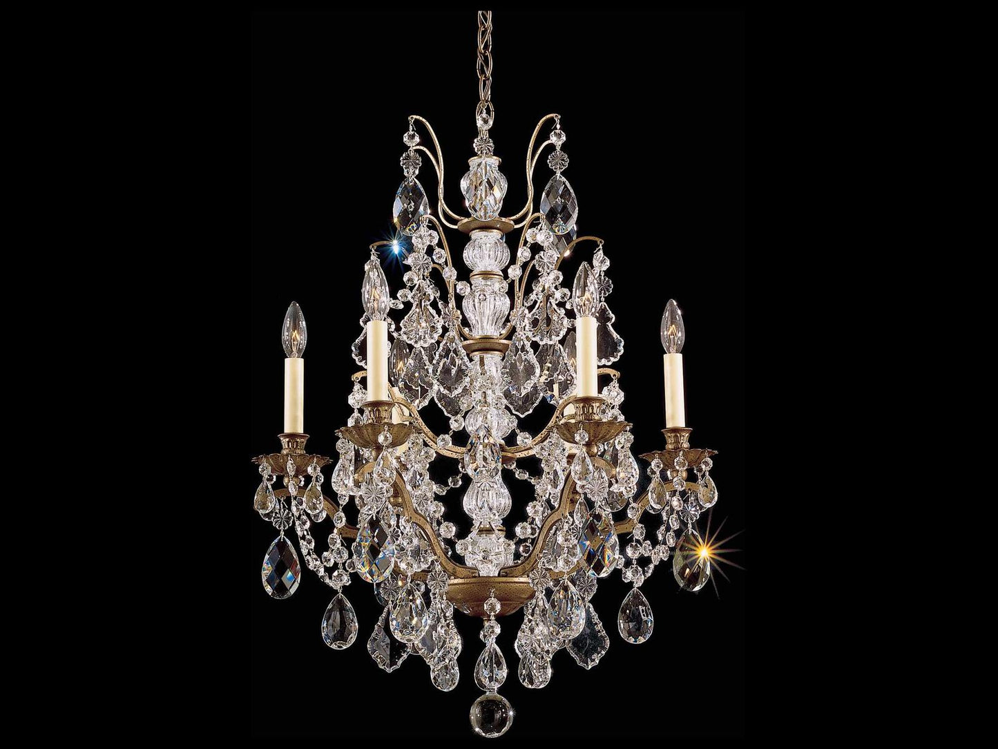 Schonbek Bordeaux 6-Light Gold Crystal Candelabra Chandelier