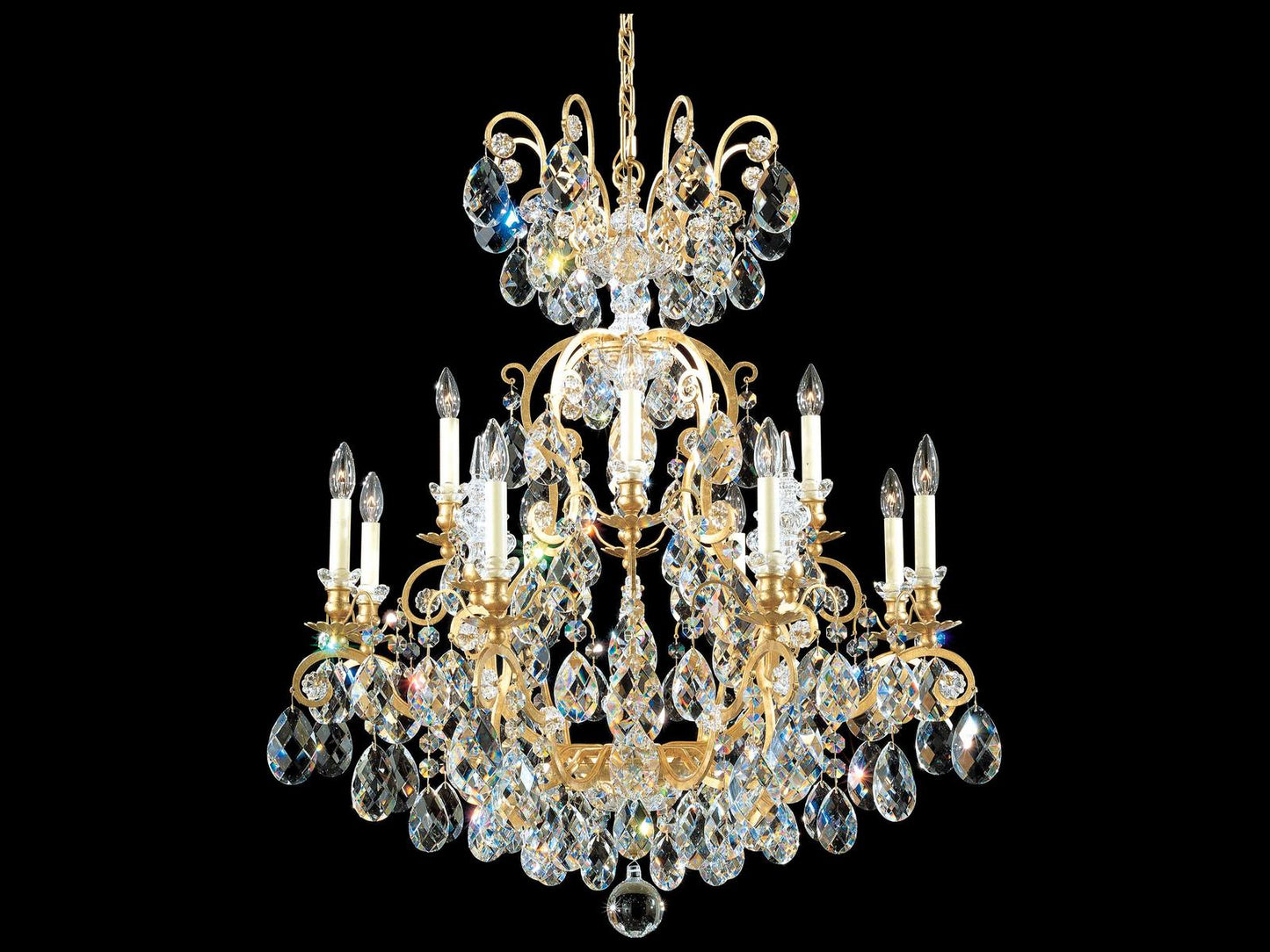 Schonbek Renaissance 13-Light Gold Crystal Candelabra Chandelier