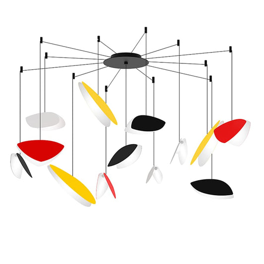 Sonneman Papillons 13 Light 58" Wide LED Suspension Multi Light Pendant with Black, Red, and Yellow Shades