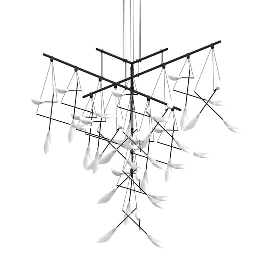 Sonneman Suspenders 48" 4-Tier Tri-Bar Chandelier with 9" Calla Luminaires and 18" Calla Luminaires