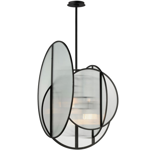 Studio M Crux 5 Light 29" Wide LED Abstract Pendant with Clear, Ribbed Glass Shades