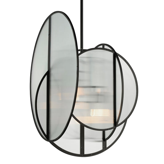 Studio M Crux 5 Light 29" Wide LED Abstract Pendant with Clear, Ribbed Glass Shades