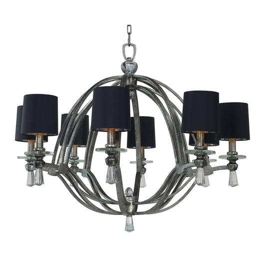 Studio M Triomphe 8 Light 38" Wide Chandelier with Silk Shades and Crystal Accents