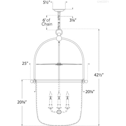 Visual Comfort Lorford 43" Large Smoke Bell Lantern with Mercury Glass by E.F. Chapman