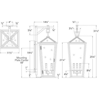 Visual Comfort Darlana 32" Large Tall Bracketed Wall Lantern in Bronze with Clear Glass by E. F. Chapman