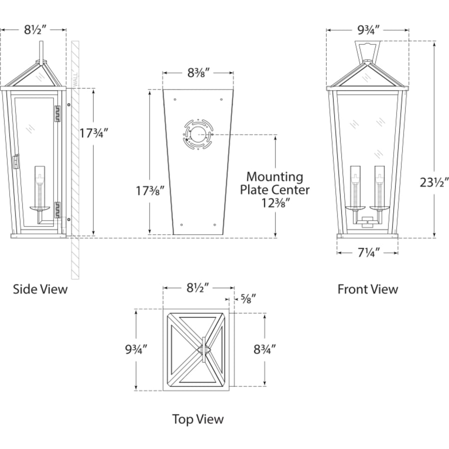 Visual Comfort Darlana 24" Medium Tall 3/4 Wall Lantern in Bronze with Clear Glass by E. F. Chapman