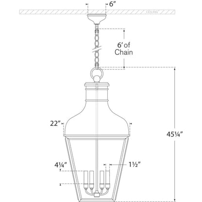 Visual Comfort Fremont 45" Grande Hanging Lantern in French Rust with Clear Glass by Chapman & Myers