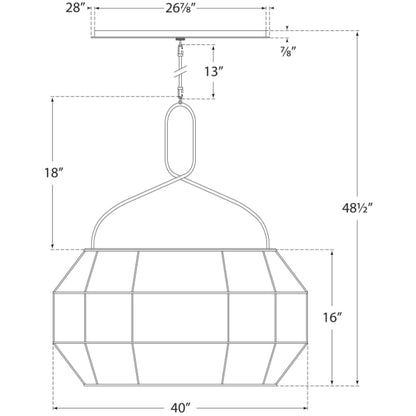Visual Comfort Forza 49" Medium Linear Lantern with Gathered Linen Shade by Kelly Wearstler