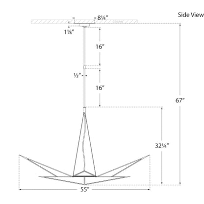 Visual Comfort Ori 55" Medium Linear LED Chandelier with Clear Lined Glass by Kelly Wearstler