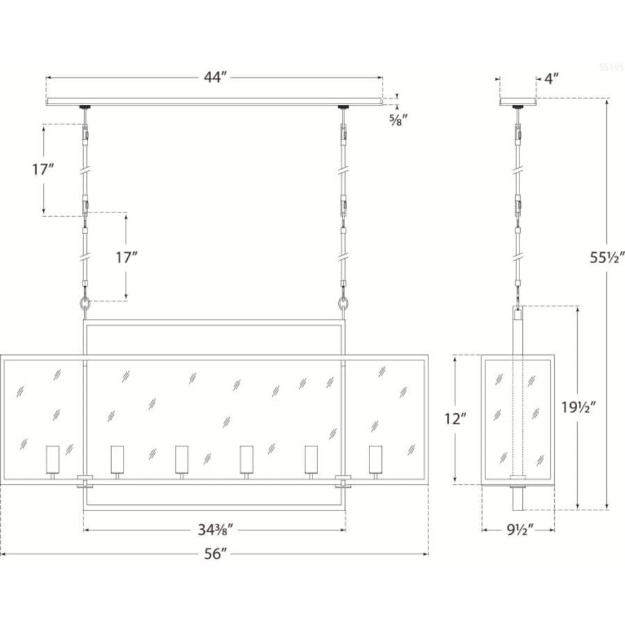 Visual Comfort Halle 56" Large Linear Pendant with Clear Glass by Ian K. Fowler