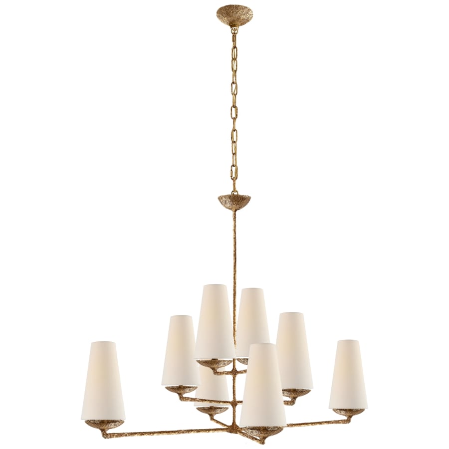 Visual Comfort Fontaine 39" Large Offset Chandelier with Linen Shades by AERIN