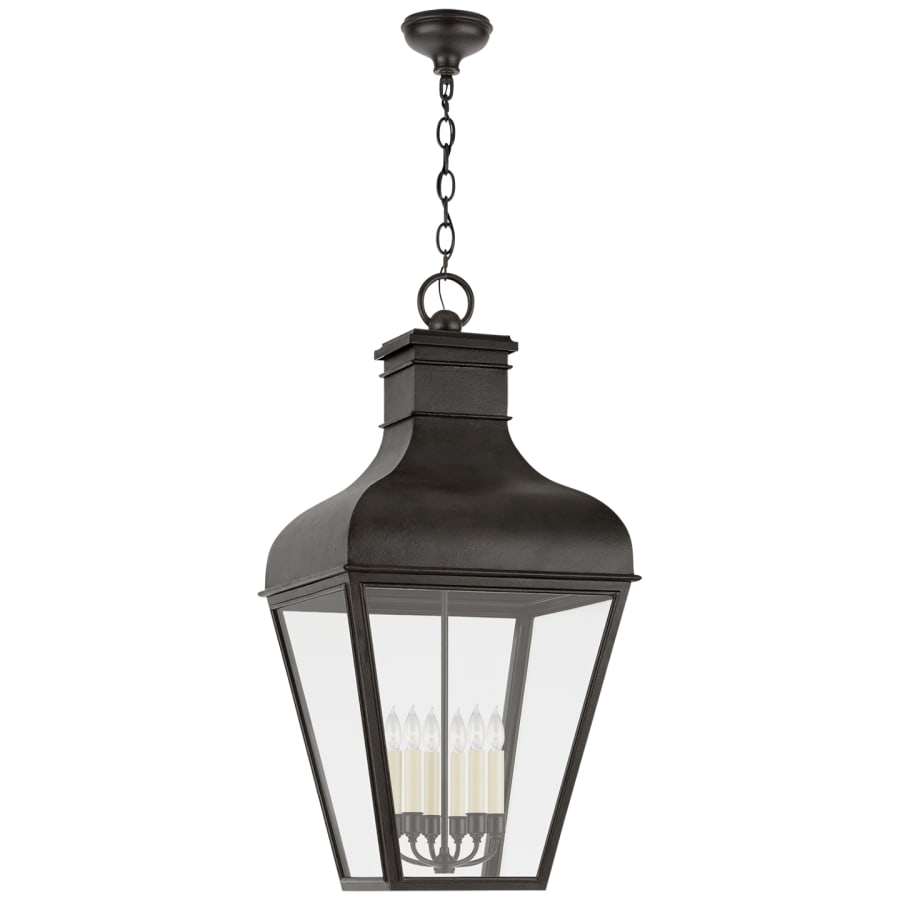 Visual Comfort Fremont 45" Grande Hanging Lantern in French Rust with Clear Glass by Chapman & Myers