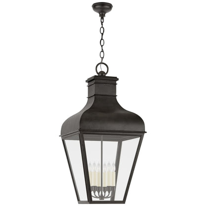 Visual Comfort Fremont 45" Grande Hanging Lantern in French Rust with Clear Glass by Chapman & Myers