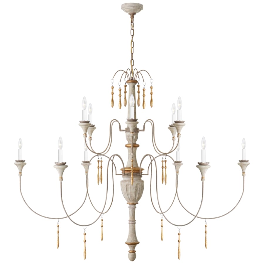 Visual Comfort Fortuna 59" Large Chandelier in Vintage White and Gild by Julie Neill