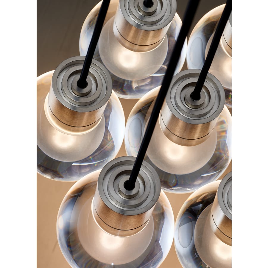 Visual Comfort Mina 7 Light 15-3/32" Wide LED Multi Light Pendant with a Clear Outer and Inner Etched Glass Spheres and Warm Color Dimming