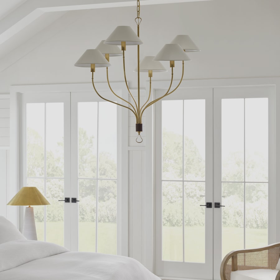 Visual Comfort Griffin 6 Light 37" Wide Chandelier with White Linen Shades