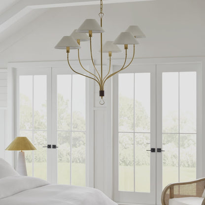 Visual Comfort Griffin 6 Light 37" Wide Chandelier with White Linen Shades