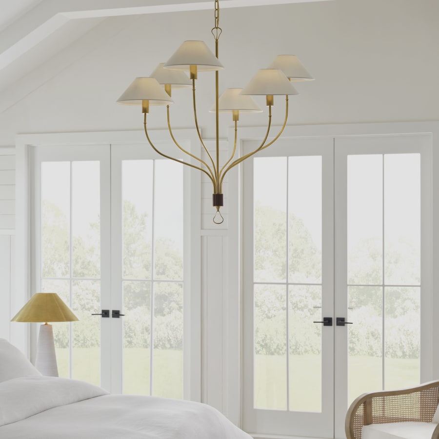 Visual Comfort Griffin 6 Light 37" Wide Chandelier with White Linen Shades