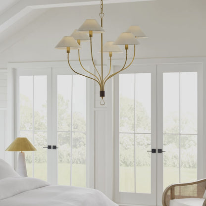 Visual Comfort Griffin 6 Light 37" Wide Chandelier with White Linen Shades