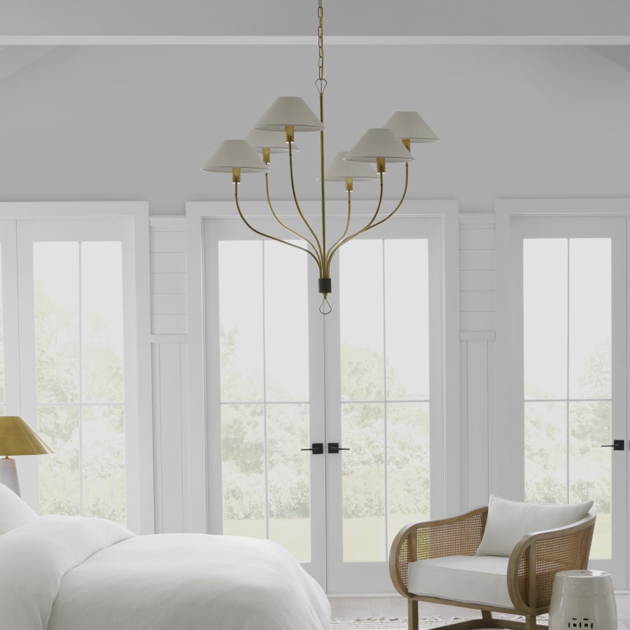 Visual Comfort Griffin 6 Light 37" Wide Chandelier with White Linen Shades