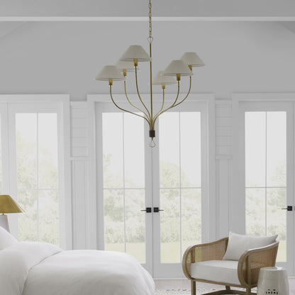 Visual Comfort Griffin 6 Light 37" Wide Chandelier with White Linen Shades