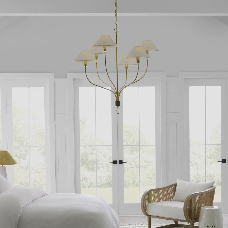 Visual Comfort Griffin 6 Light 37" Wide Chandelier with White Linen Shades