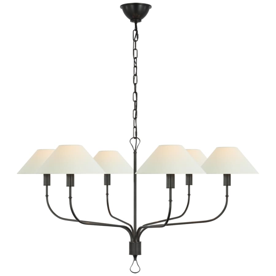 Visual Comfort Griffin 6 Light 56" Wide Chandelier with White Linen Shades