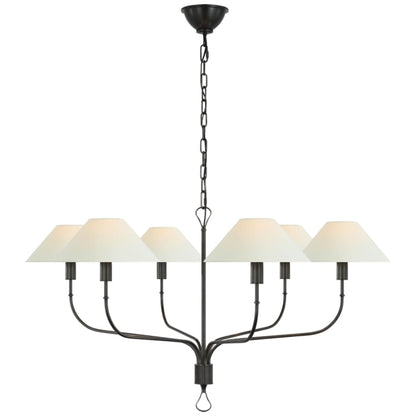 Visual Comfort Griffin 6 Light 56" Wide Chandelier with White Linen Shades