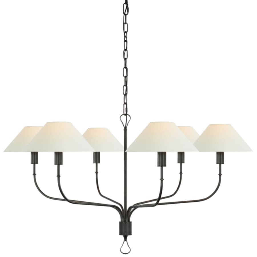 Visual Comfort Griffin 6 Light 56" Wide Chandelier with White Linen Shades