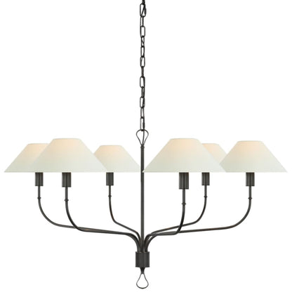 Visual Comfort Griffin 6 Light 56" Wide Chandelier with White Linen Shades