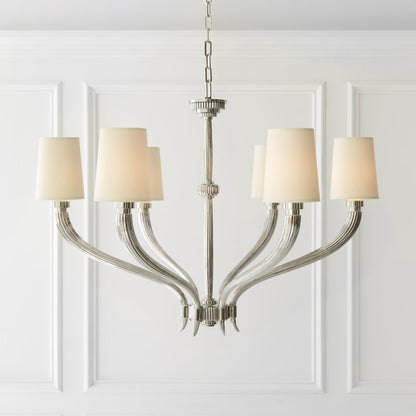 Visual Comfort Ruhlmann 35" Large Chandelier with Natural Paper Shades by E. F. Chapman